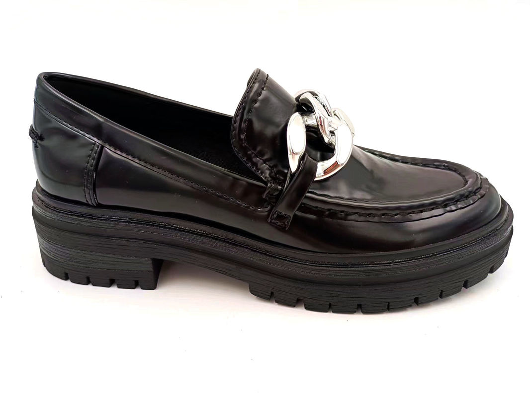 Loafers de pie redondo para mujeres tipo talón plano con parte superior de cuero