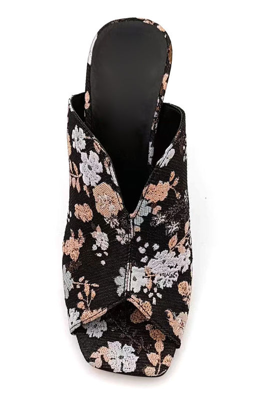 Brocado Jacquard Floral Alto Vampiro Peep Muleta del Dedo Con Pastel Esculpido