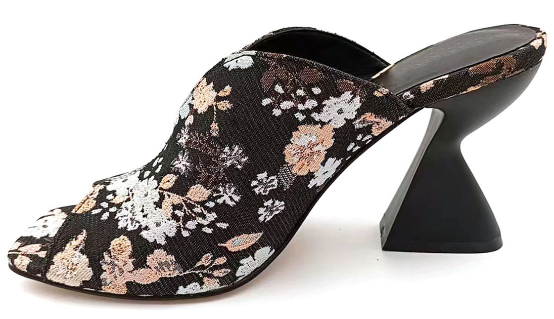 Brocado Jacquard Floral Alto Vampiro Peep Muleta del Dedo Con Pastel Esculpido